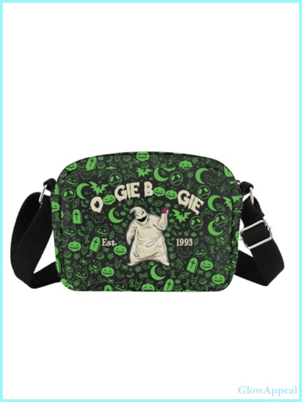 Canvas Crossbody Bag Sling Adjustable Strap Zippered Pockets Cartoon Print